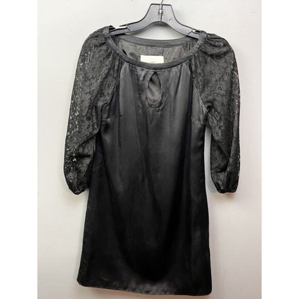 Alice and & Trixie Silk Mini Dress Womens XS Black Lace sleeves Shift GNO